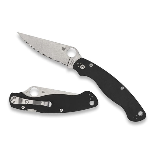 Spyderco Military 2 Folding Knife by Sal Glesser 4in CPM S30V Steel Serrated Blade Black G-10 Handle