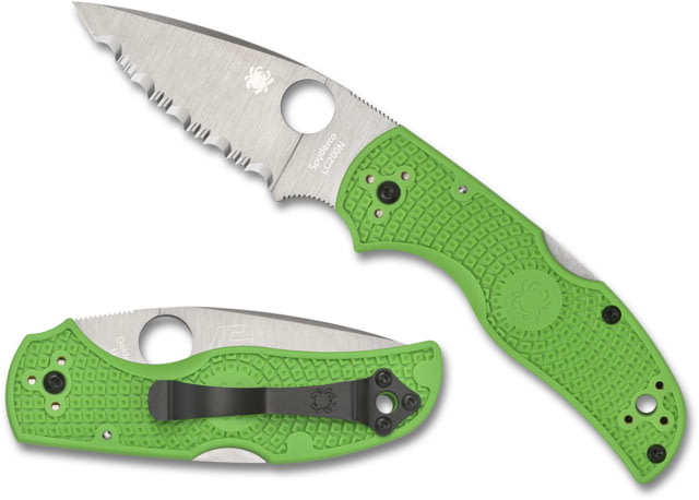 Spyderco Native 5 Salt LC200N Folding Knives 2.95in LC200N Serrated Blade Green FRN Handle - Spyderco