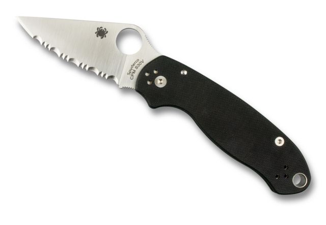 Spyderco Para 3 Folding Knife G-10 Steel Serrated Blade Satin Finish Black Handle - Spyderco
