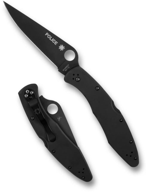 Spyderco Police Model Black Stainless 4.2in Folding Knife VG-10 Stainless Blade Steel Plain Edge TiCN Finish - Spyderco