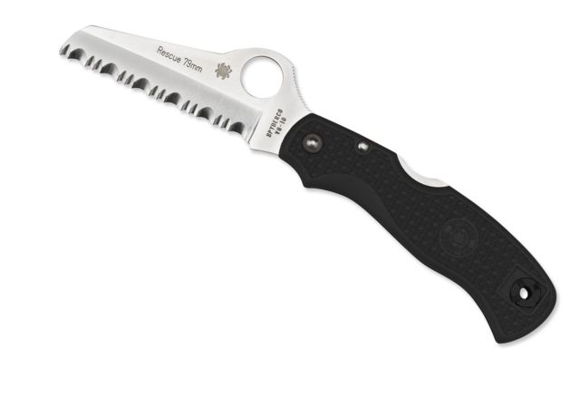 Spyderco Rescue Folding Knife 79mm FRN Handle Serrated Blade Fold Knife Black - Spyderco