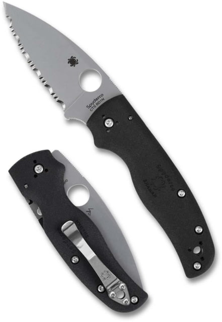 Spyderco Shaman Lightweight 3.58in Folding Knife CTSBD1N Blade Steel Spyder Edge Satin Finish Silver Black FRN Handle - Spyderco
