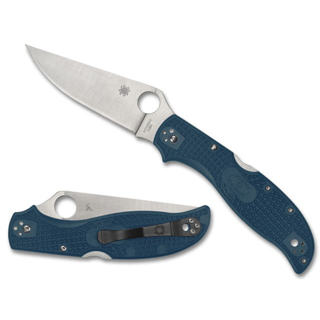 Spyderco Stretch 2 Xl Folding Knife 3.99in K390 Clip Point Blade FRN Blue Handle Silver
