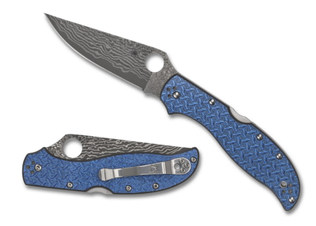 Spyderco Stretch 2 XL Folding Knife 3.96in VG-10/Damascus Blue Nishijin Glass Fiber Handle Blue - Spyderco