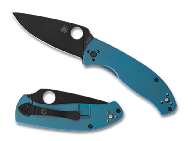 Spyderco Tenacious Folding Knife 3.35in 8Cr13MoV Drop Point Blade Titanium Blue Handle