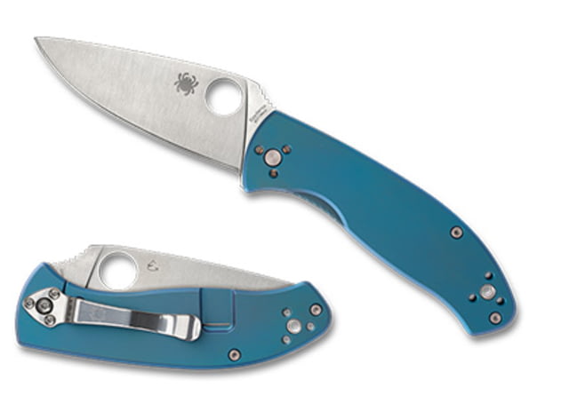 Spyderco Tenacious Folding Knife 3.35in 8Cr13MoV Leaf Blade Titanium Blue Handle SPY