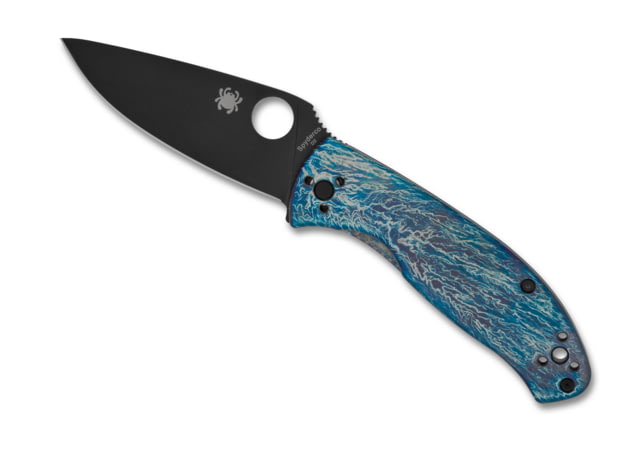 Spyderco Tenacious Folding Knife 3.35in D2 Diamond Like Coating Leaf Blade Titanium Blue Handle