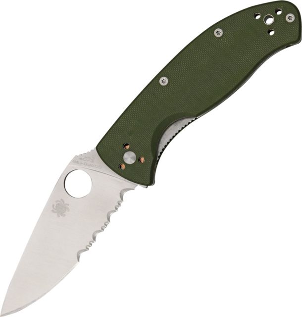 Spyderco Tenacious Folding Knife3.375in8Cr13MoV SteelPartially SerratedGreenG10 Handle - Spyderco