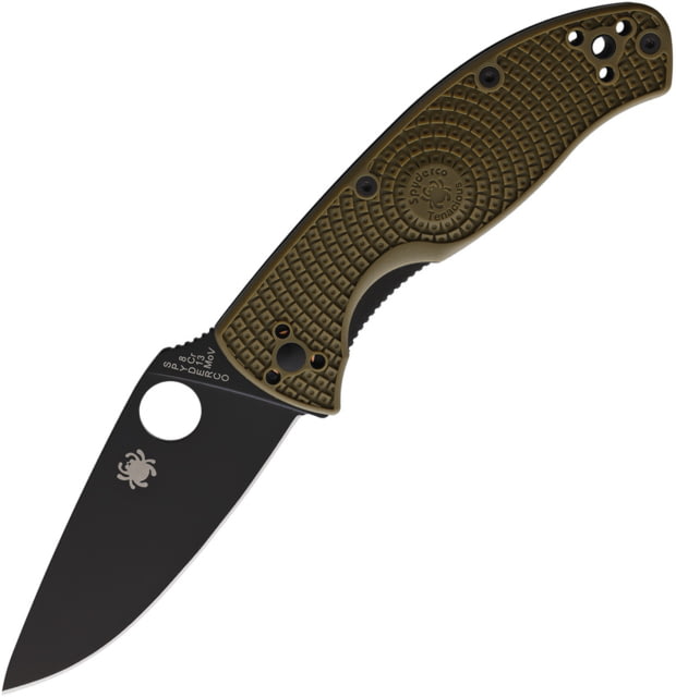 Spyderco Tenacious LWT Linerlock Folding Knife 3.38in black finish 8Cr13MoV stainless blade OD green bi-directional texture FRN handle - Spyderco