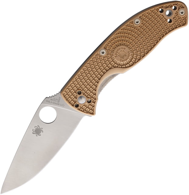 Spyderco Tenacious LWT Linerlock Folding Knife 3.38in satin finish 8Cr13MoV stainless blade Tan bi-directional texture FRN handle - Spyderco