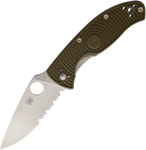Spyderco Tenacious LWT Linerlock Folding Knife 3.38in satin finish partially serrated 8Cr13MoV stainless blade OD green bi-directional texture FRN - Spyderco