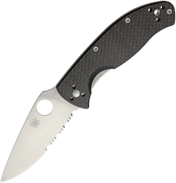 Spyderco Tenacious Pocket Knife Tenacious Linerlock 4.38in Closed 3.5in Satin Partially Serrated 8Cr13Mov SS Blade Pocket Clip Glass Breaker Carbon - Spyderco