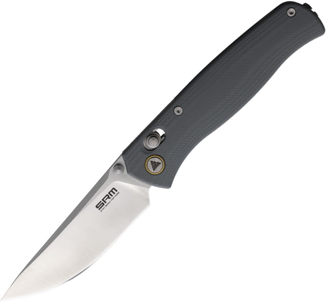 SRM Knives  Ambi Lock Gray Folding Knife 4.25in Closed 3.25in Brushed Finish 10Cr15CoMoV SS Blade Gray G10 Handle - Srm Knives