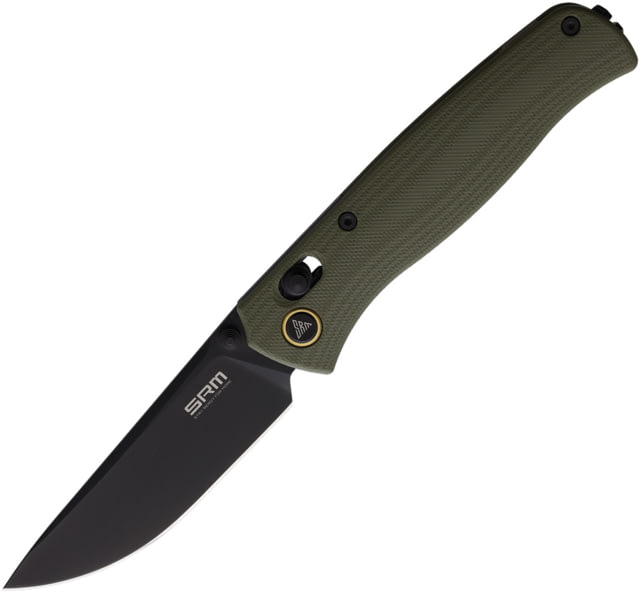 SRM Knives  Ambi Lock Green Folding Knife 4.25in Closed 3.25in Black PVD Coated 10Cr15CoMoV SS Blade Green G10 Handle - Srm Knives