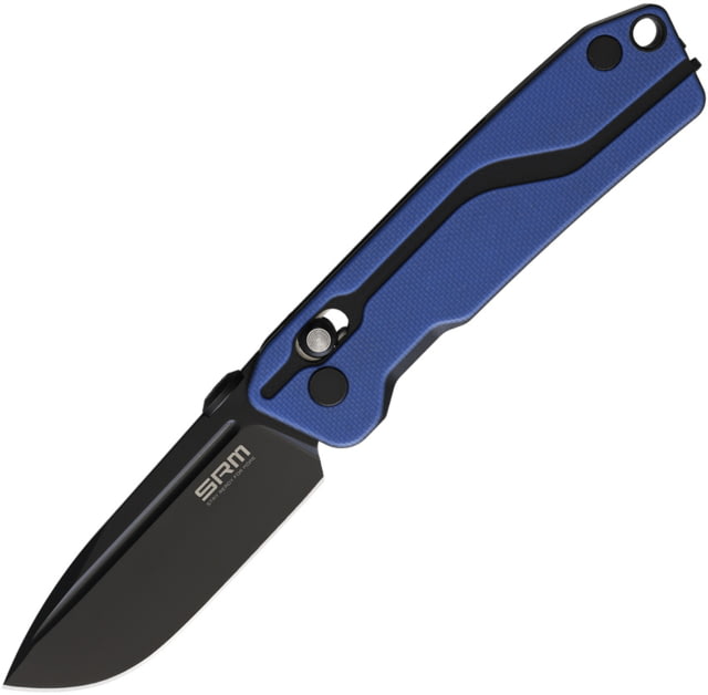 SRM Knives  Ambi Lock Folding Knife 2.75" black finish D2 tool steel blade Blue and black G10 handle  BLUE - Srm Knives