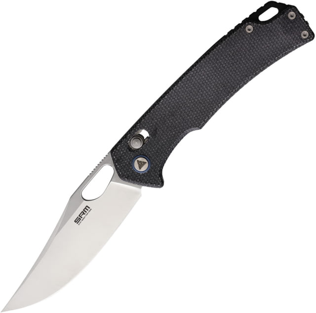 SRM Knives  Black Micarta Folding Knife 4.5in Closed 3.5in Satin 10Cr15CoMoV Stainless Clip Point Blade Black Canvas Micarta Handle - Srm Knives
