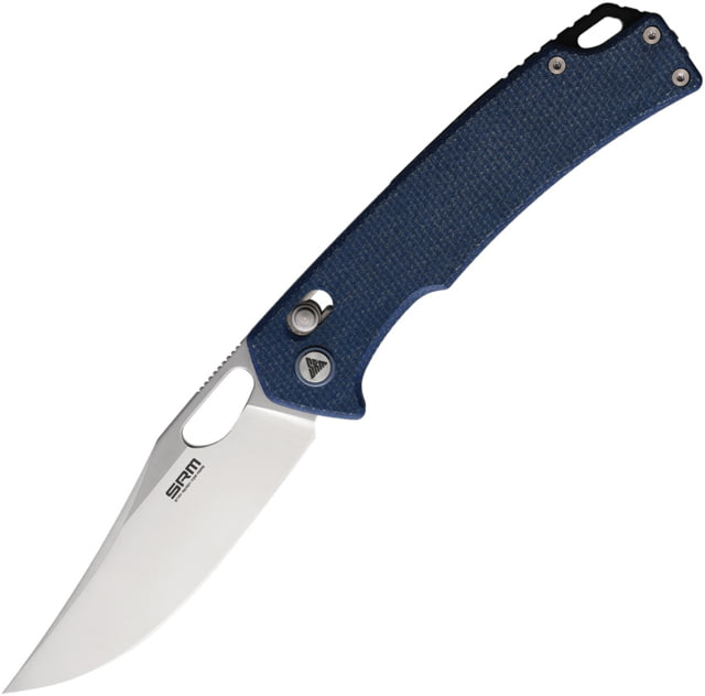 SRM Knives  Blue Micarta Folding Knife 4.5in Closed 3.5in Satin 10Cr15CoMoV Stainless Clip Point Blade Blue Canvas Micarta Handle - Srm Knives