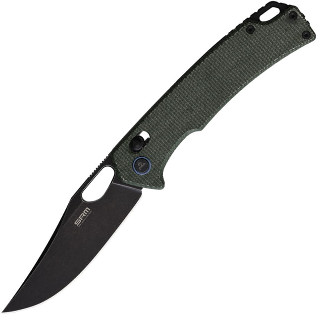 SRM Knives  OD Micarta Folding Knife 4.5in Closed 3.5in Black Stonewash 10Cr15CoMoV Stainless Clip Point Blade OD Green Canvas Micarta Handle - Srm Knives