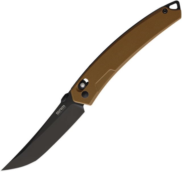 SRM Knives  Ambi Lock Folding Knife 3.5" black stonewash finish 8Cr13MoV stainless bla Brown G10 handle - Srm Knives