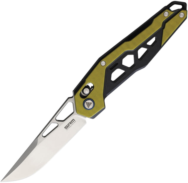 SRM Knives  Ambi Lock Folding Knife 3.25" bead blast finish D2 tool steel blade Black and yellow G10 handle - Srm Knives
