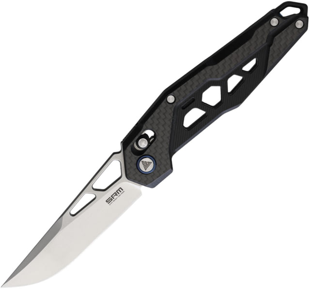 SRM Knives  Ambi Lock Folding Knife 3.25" bead blast finish D2 tool steel blade Black G10 handle with carbon fiber onlay - Srm Knives