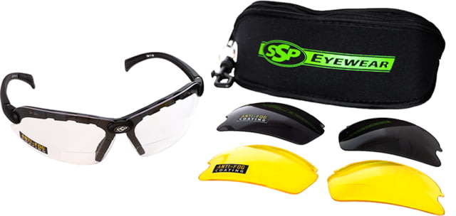 SSP Eyewear Denial Bifocal Shooting Glasses w/ 2.25 Magnification Kit Black Frame Amber Clear And Smoked Lenses DENIAL 225 KIT - Ssp Eyewear