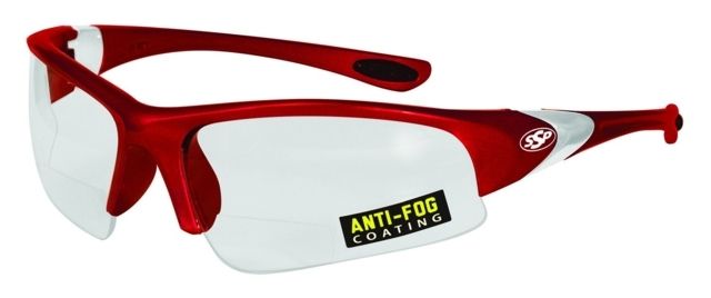 SSP Eyewear Entiat Clear Anti-Fog Bifocals Shooting Glass Readers w/ 2.50 Magnification Red Frame Crystal Clear Anti-Fog Lens ENTIAT 250 RED CL A/F