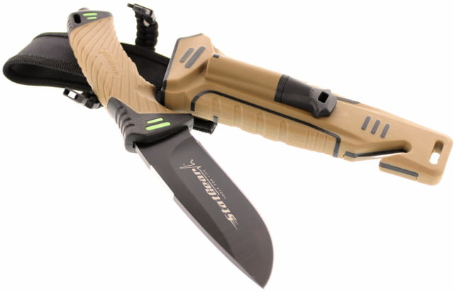 StatGear Surviv-All Outdoor Camping Knife w/ Firestarter & Sharpening Stone 4.25in 440 Stainless Steel Full Tang Rubber Brown - Statgear