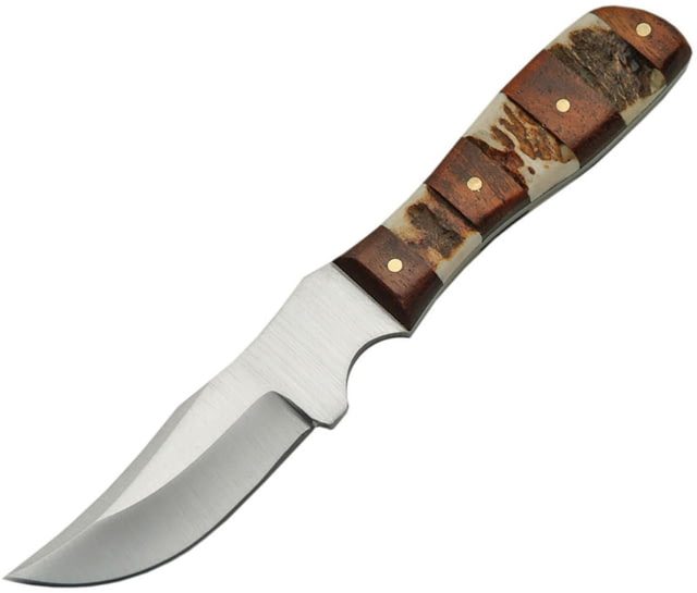Steel Stag Mini Hunter Stag Knife Mini Skinner 6.25in Overall 3.25in Satin SS Skinner Blade Brown Handle Bone And Wood Handle Brown Leather Sheath - Steel Stag