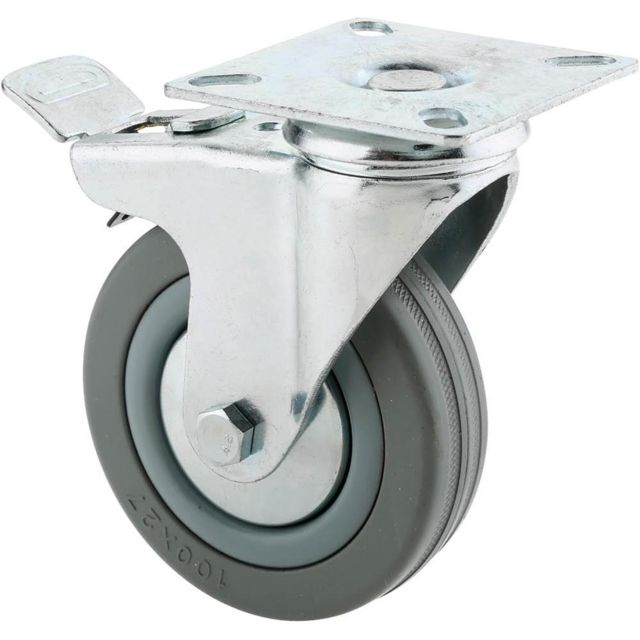 Steelex 4in Gray Rubber Swivel Caster Plate Mount with Double Lock