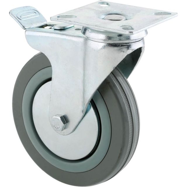 Steelex 5in Gray Rubber Swivel Caster Plate Mount with Double Lock