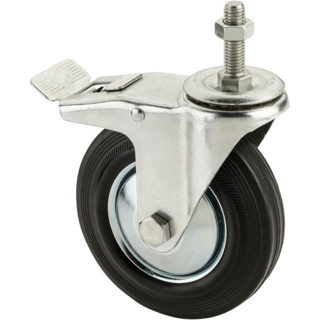 Steelex Rubber Swivel Caster M12x1.75 Threaded Mount with Lock Black 5in