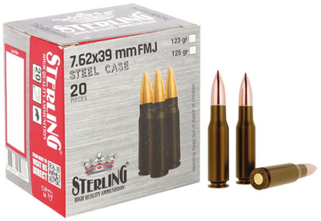 rling 7.62x39mm 123 Grain Full Metal Jacket FMJ Steel Cased Rifle 20 Rounds Ammo