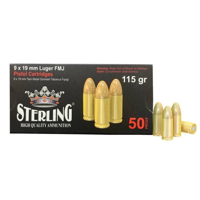 STERLING 9MM 115GR FMJ BRASS 50 Rounds - Sterling