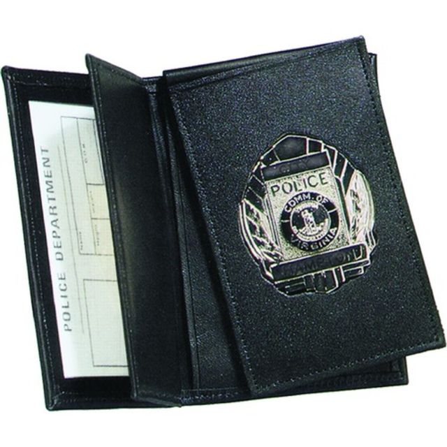 Strong Leather Side Open Double Id Flip-out Recessed Badge Case - Dress Black - Strong Leather
