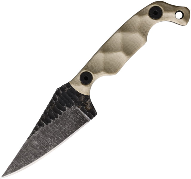 Stroup Knives Mini Mod 1 Tan Fixed Blade Knife 6.75in Overall 3in Black Stonewash 1095HC Steel Blade Tan Sculpted G10 Handle Kydex Sheath