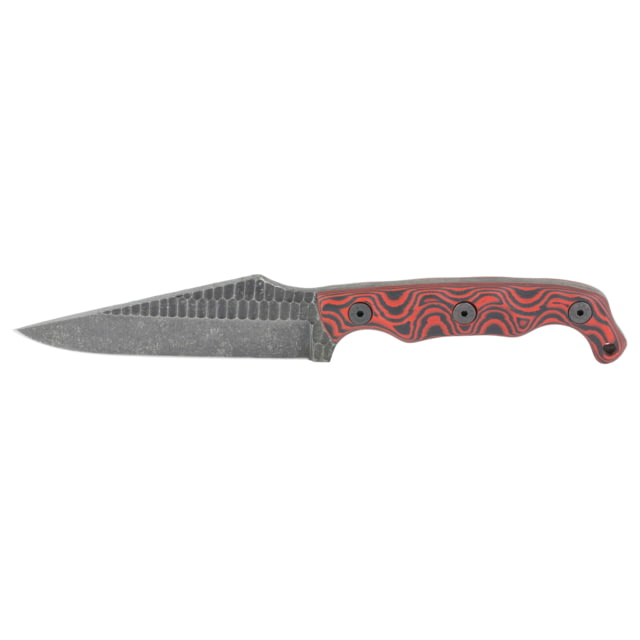 Stroup Knives TU2 Fixed Blade Knife 4" Clip Point Blade 1095 High Carbon Steel 8.5" Overall Length Acid Etched Finish Black Black and Red G10 Handle