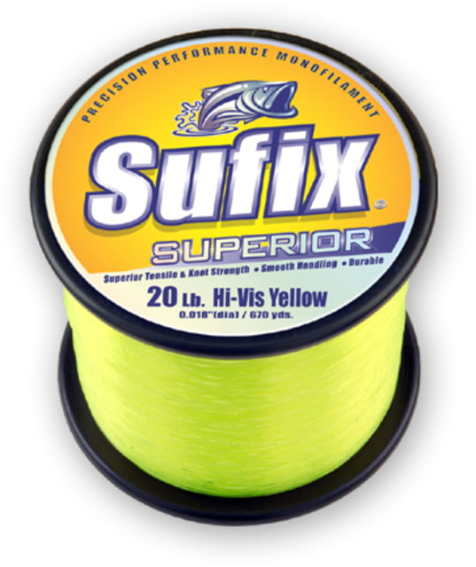Sufix Superior Monofilament Line 15lb 840yd Hi-Vis Yellow 1/4lb Spool