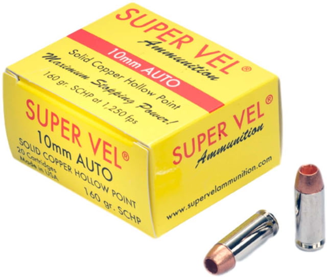 er Vel Ammunition 10mm 160 Grain Solid Copper Hollow Point Brass Cased Pistol 500 Rounds Ammo