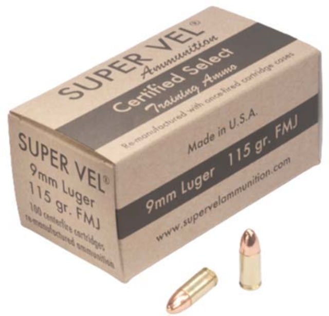 er Vel Ammunition 9mm Luger 115 Grain Full Metal Jacket Brass Cased Pistol 100 Rounds Ammo