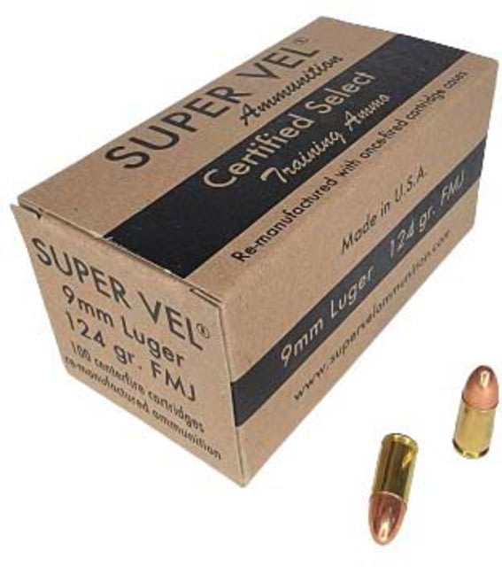 er Vel Ammunition 9mm Luger 124 Grain Full Metal Jacket Brass Cased Pistol 100 Rounds Ammo