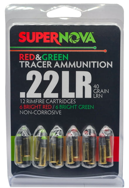 ERNOVA .22 Long Rifle 40 Grain Lead Round Nose Green And Red Tracer Rifle 12 Rounds Ammo