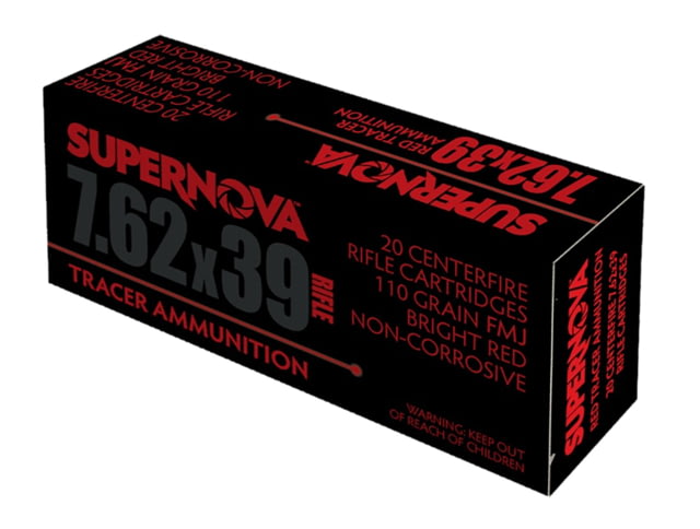 ernova Red Tracer 7.62x39mm 110 Grain Full Metal Jacket Rifle 20 Rounds Ammo