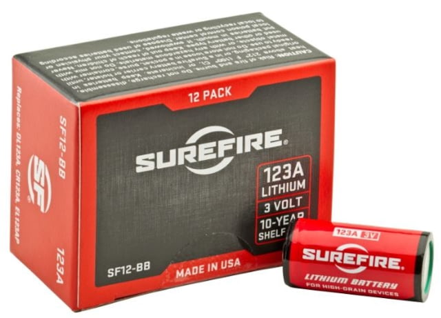 SureFire 123A 3 Volt Lithium Battery Box, 12 Batteries, NSN 6135-01-351-1131, SF12-BB