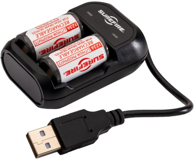 SureFire 123A Lithium Iron Phosphate Rechargeable 2 Batteries w/Charger, SFLFP123-KIT