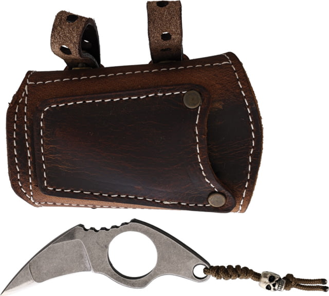 Survival Cuffs Raptor Eagle Survival Cuff Knife 3.75in Overall 1.75in Tumbled AEB-H Stainless Blade Stainless Steel Handle Dark Brown Leather Sheath - Survival Cuffs