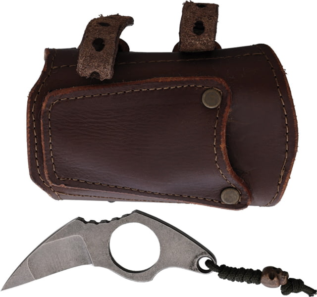 Survival Cuffs Raptor Eagle Survival Cuff Knife w/ Dark Brown Leather Sheath 3.75in Overall 1.75in Tumbled AEB-H Stainless Blade Stainless Steel - Survival Cuffs