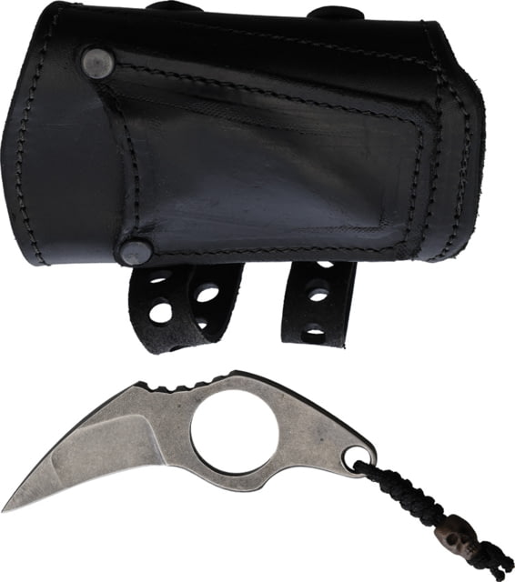 Survival Cuffs Raptor Raven Survival Cuff Knife 3.75in Overall 1.75in Tumbled AEB-H Stainless Blade Stainless Steel Handle Leather Sheath - Survival Cuffs