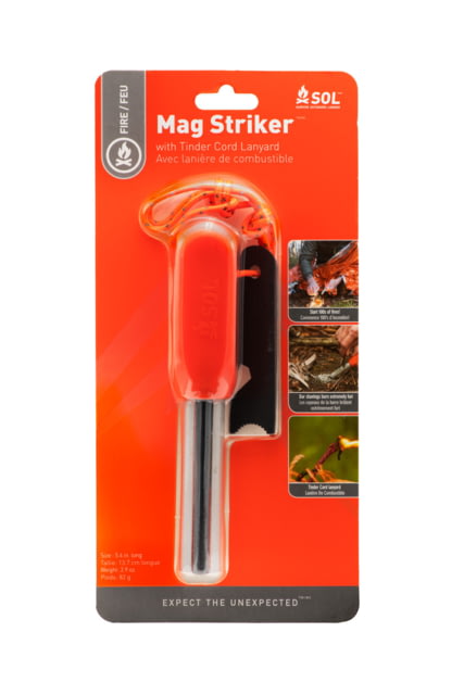 Survive Outdoors Longer Mag Striker with Tinder Cord Silver/Orange - Survive Outdoors Longer