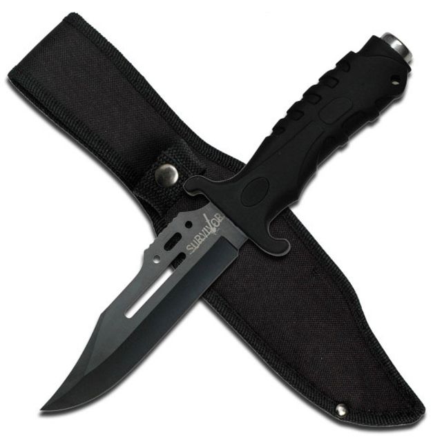 Survivor Fixed Blade 10.5in Stainless Steel Blade Black Rubber Handle - Survivor